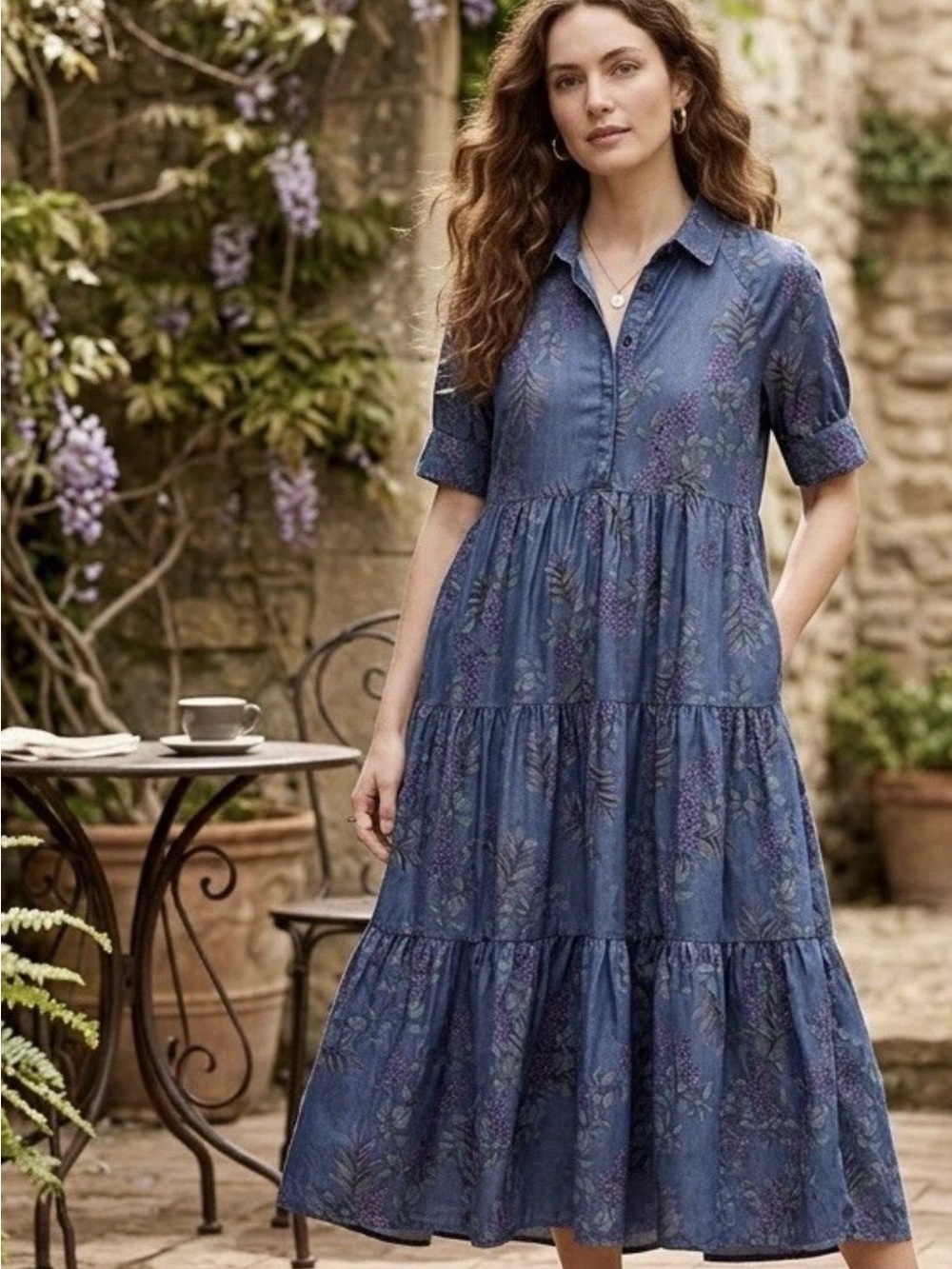 NATURAL LIFE Indigo Blue Wisteria Rebecca Dress XXL